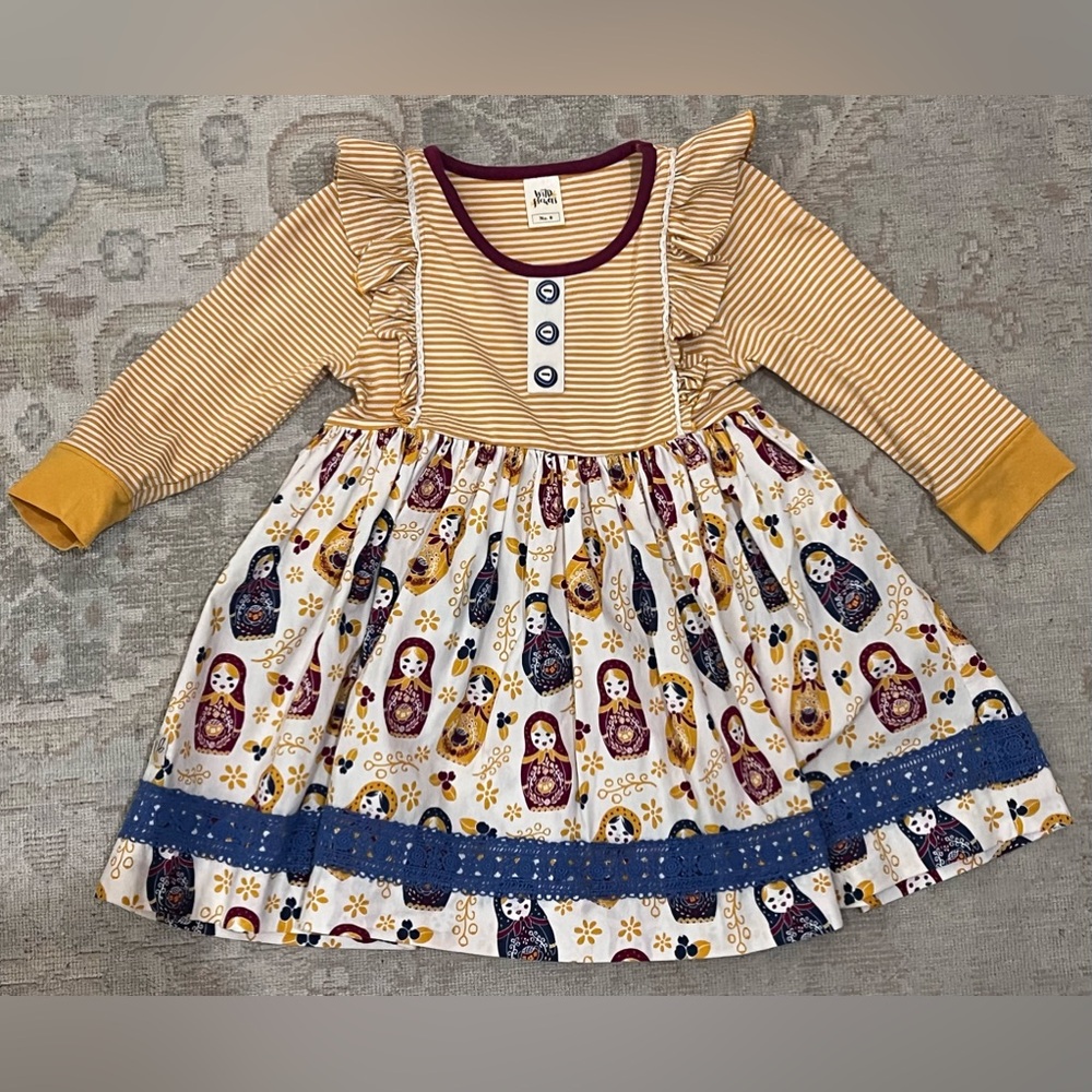 Wild Flowers Doll Print Lightweight Long Sleeve Girls Dress, Size 8, EUC